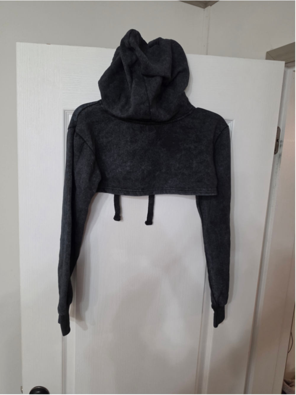 Women’s Cropped Hoodie – Acid Wash Black – 63% of a Hoodie – Long Sleeve